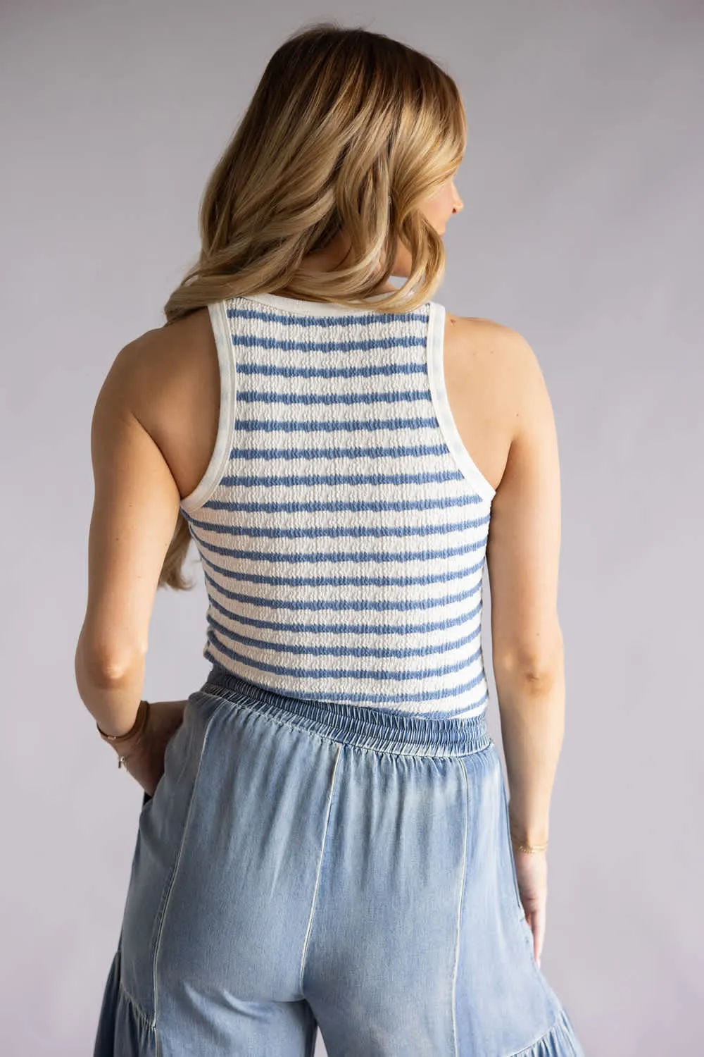 Textured Stripe Tank Top for Women in Cream and Navy | 14343-CRMNVY sold by Glik’s product image thumbnail 5
