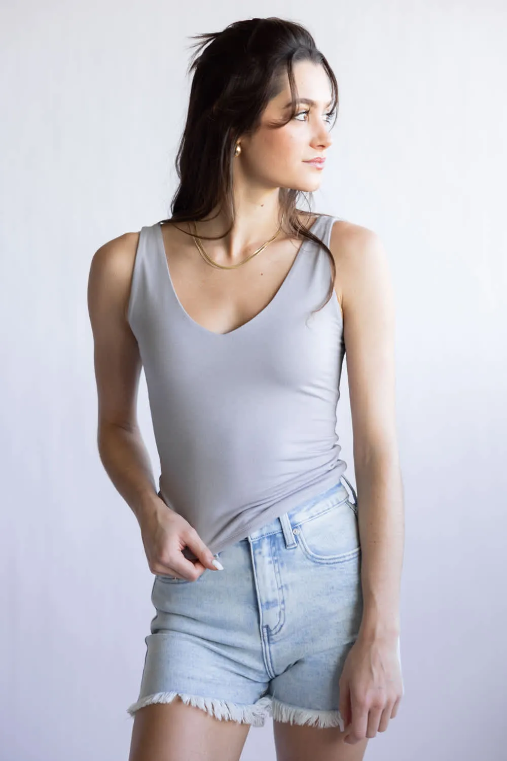 Be Cool Seamless Double Layer Knit Basic Tank Top for Women in Earth Grey | 18363-EARTHGREY sold by Glik’s product image thumbnail 3
