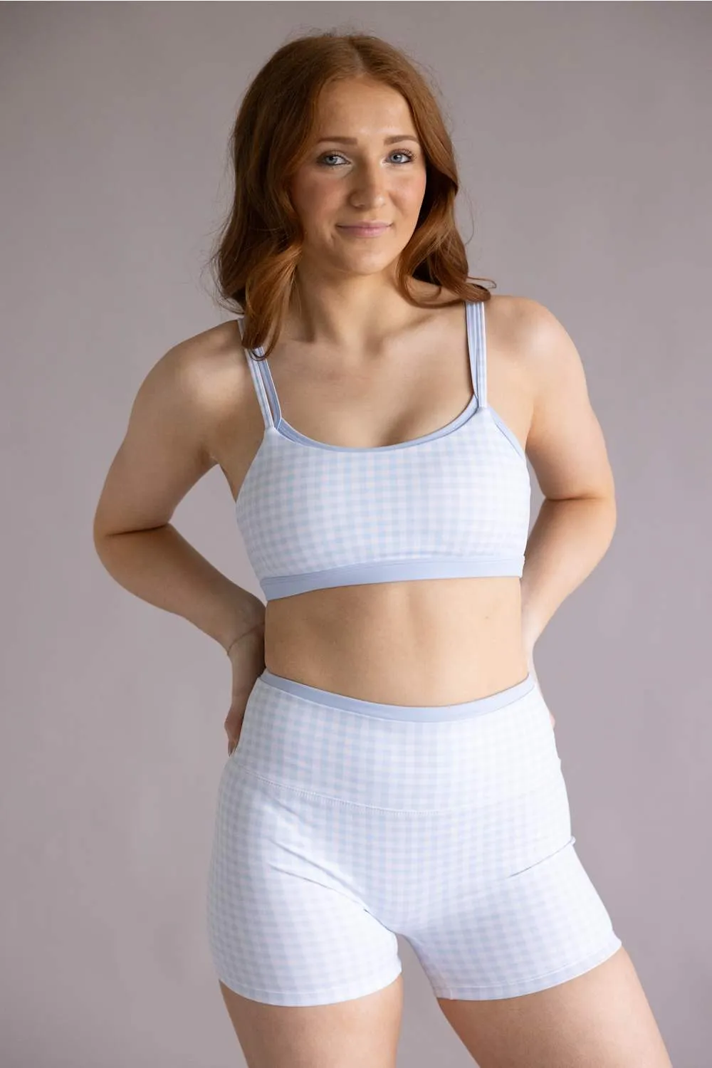 Double Layer Gingham Sports Bra for Women in Light Blue | TP80238-1H-BLUEGINGHAM sold by Glik’s