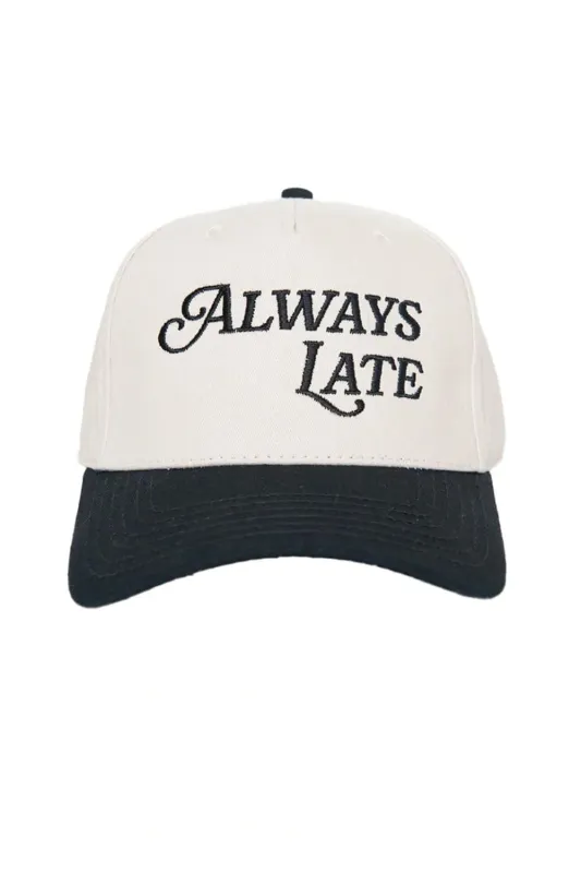 Always Late Trucker Hat for Women in Black/Tan | KDC-BC-1186-BLK-TAN made by Katydid