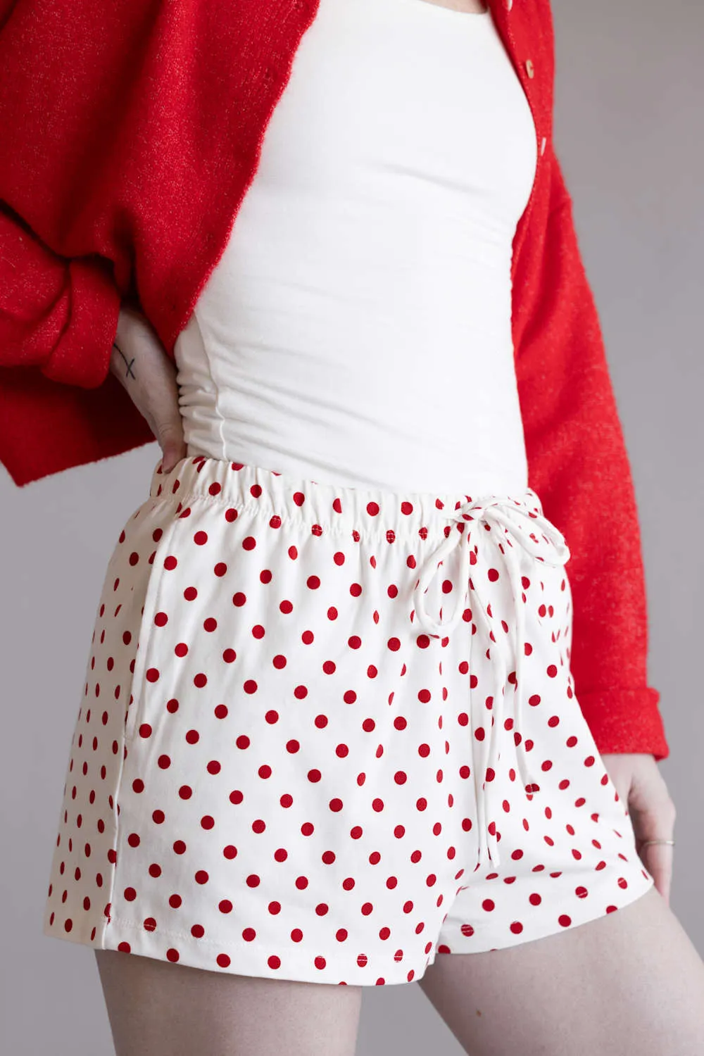 Polka Dot Drawstring Shorts for Women in White/Red | DZ26C385-RED sold by Glik’s product image thumbnail 3