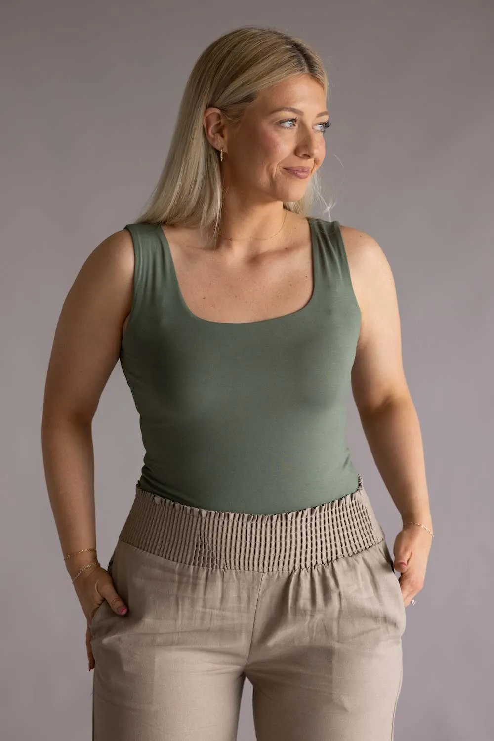 Final Touch Double Layer Tank Top for Women in Olive | VT16608-OLIVEPI sold by Glik’s product image thumbnail 5