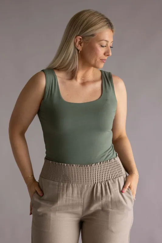 Final Touch Double Layer Tank Top for Women in Olive | VT16608-OLIVEPI made by Final Touch