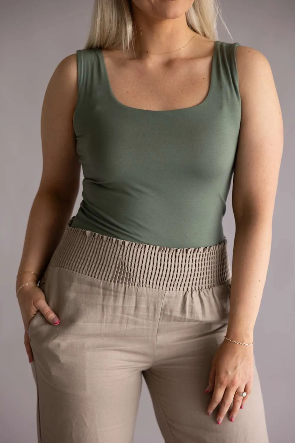 Final Touch Double Layer Tank Top for Women in Olive | VT16608-OLIVEPI sold by Glik’s product image thumbnail 4