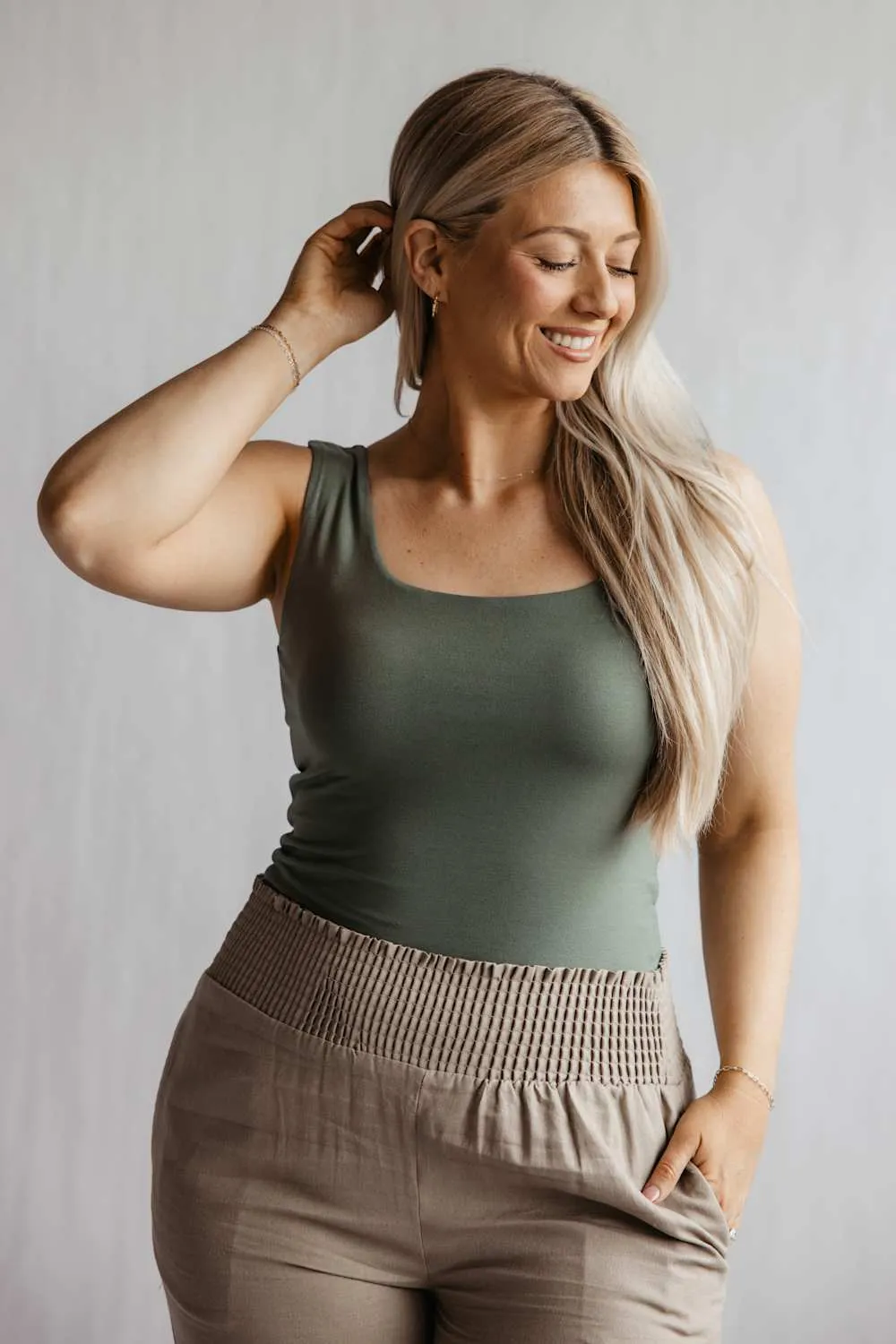 Final Touch Double Layer Tank Top for Women in Olive | VT16608-OLIVEPI sold by Glik’s product image thumbnail 2