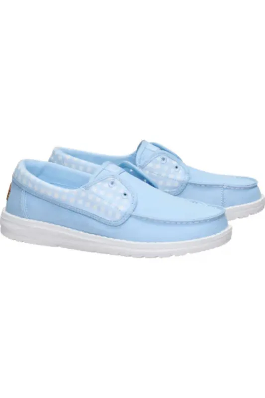 HEYDUDE Women’s Wendy Cru Gingham Shoes in Skyway/Blue Multi | 45415-4ZR sold by Glik’s