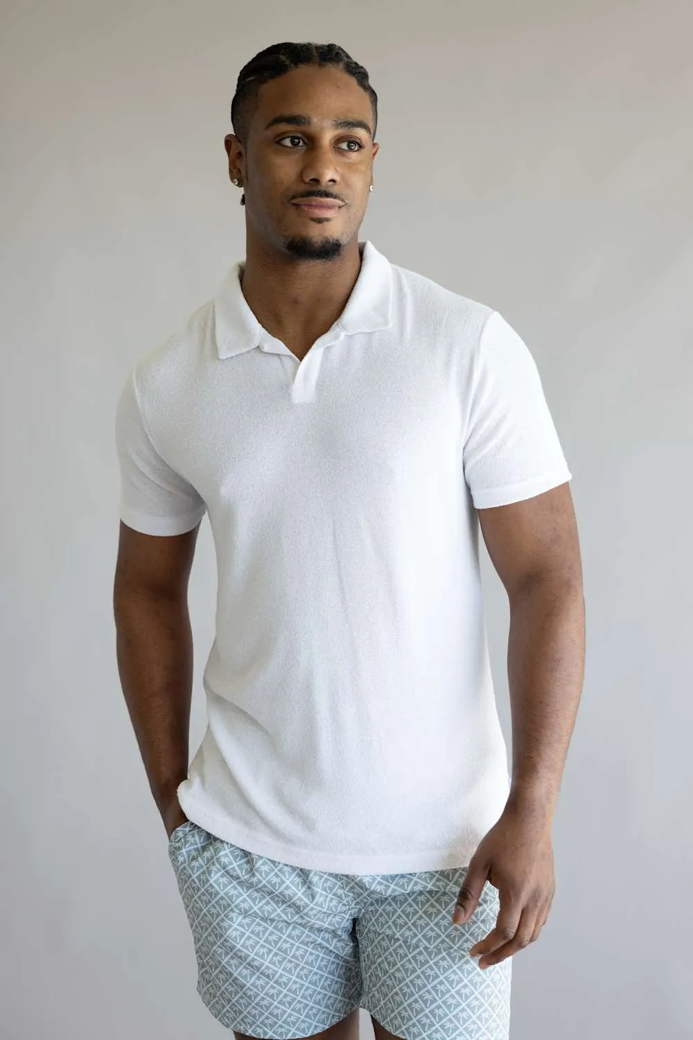 Vintage Summer Boucle Jersey Polo for Men in White | V67901 WHITE sold by Glik’s product image thumbnail 4