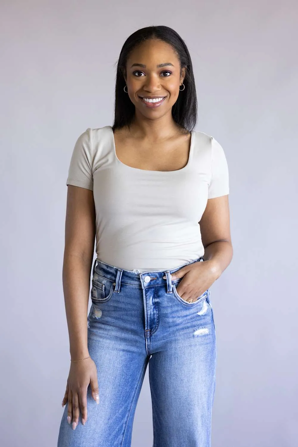 Final Touch Double Layer Knit T-Shirt for Women in Fog | VT30991-FOG sold by Glik’s product image thumbnail 2