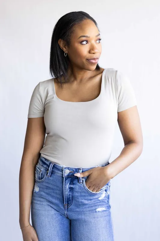 Final Touch Double Layer Knit T-Shirt for Women in Fog | VT30991-FOG made by Final Touch