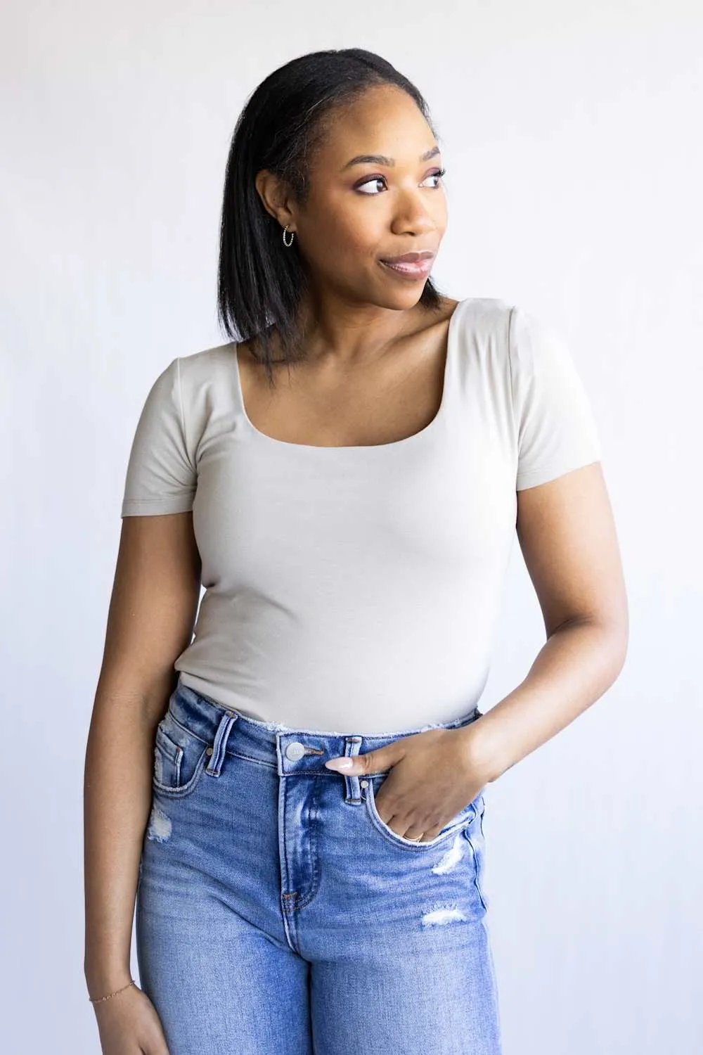 Final Touch Double Layer Knit T-Shirt for Women in Fog | VT30991-FOG sold by Glik’s