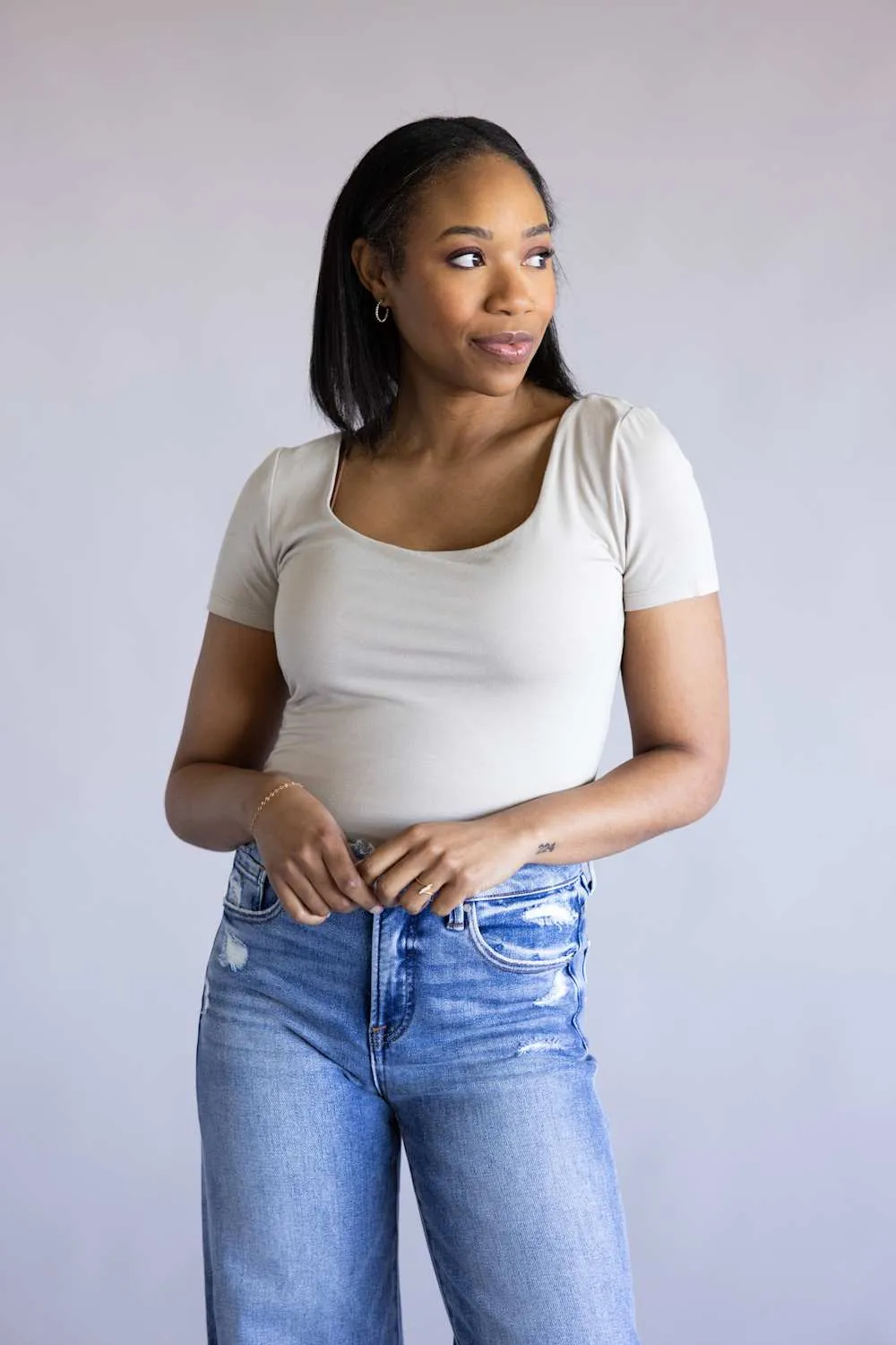 Final Touch Double Layer Knit T-Shirt for Women in Fog | VT30991-FOG sold by Glik’s product image thumbnail 4