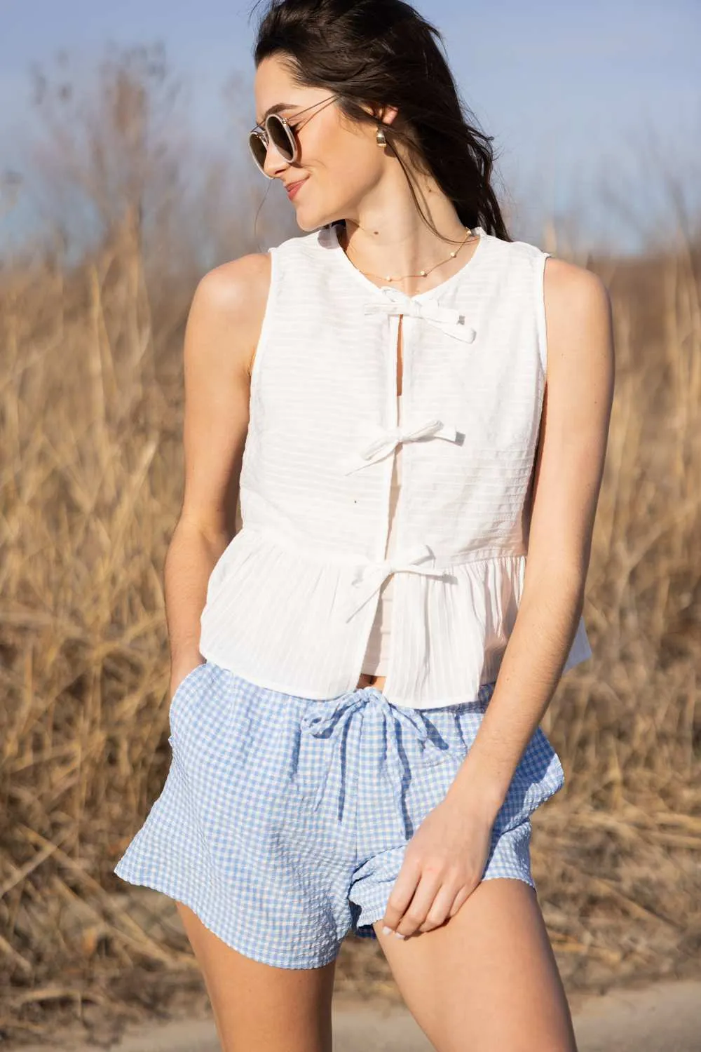 Gingham Boxer Shorts for Women in Blue | DZ25A957-BLUE sold by Glik’s product image thumbnail 2