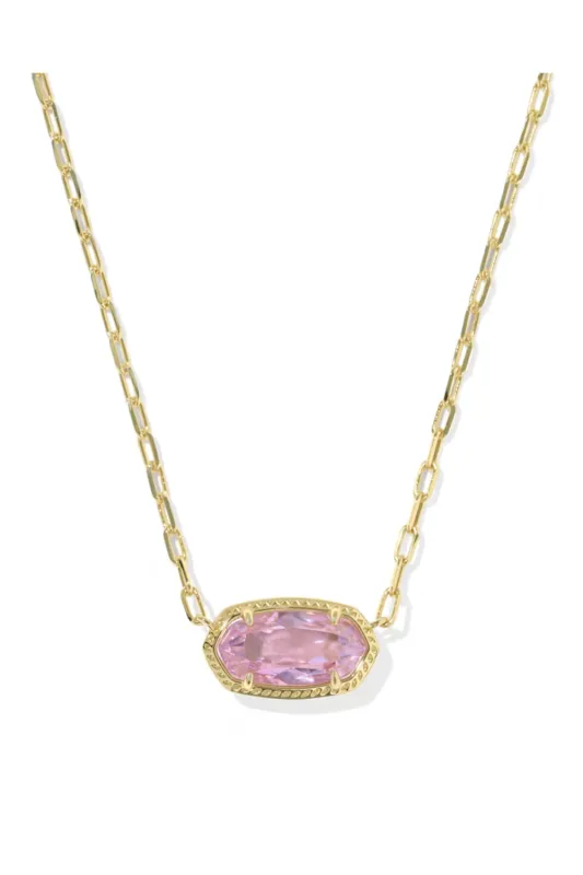 Kendra Scott Elisa Luxe Gold Short Pendant Necklace in Light Pink CZ | 9608890087 made by Kendra Scott