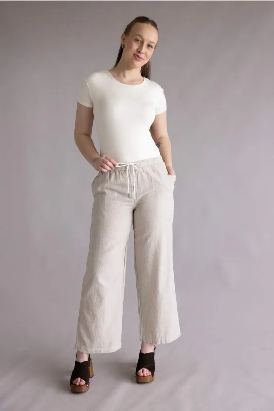 Pinstripe Drawstring Linen Pants for Women in Khaki | 42711-KHAKI sold by Glik’s