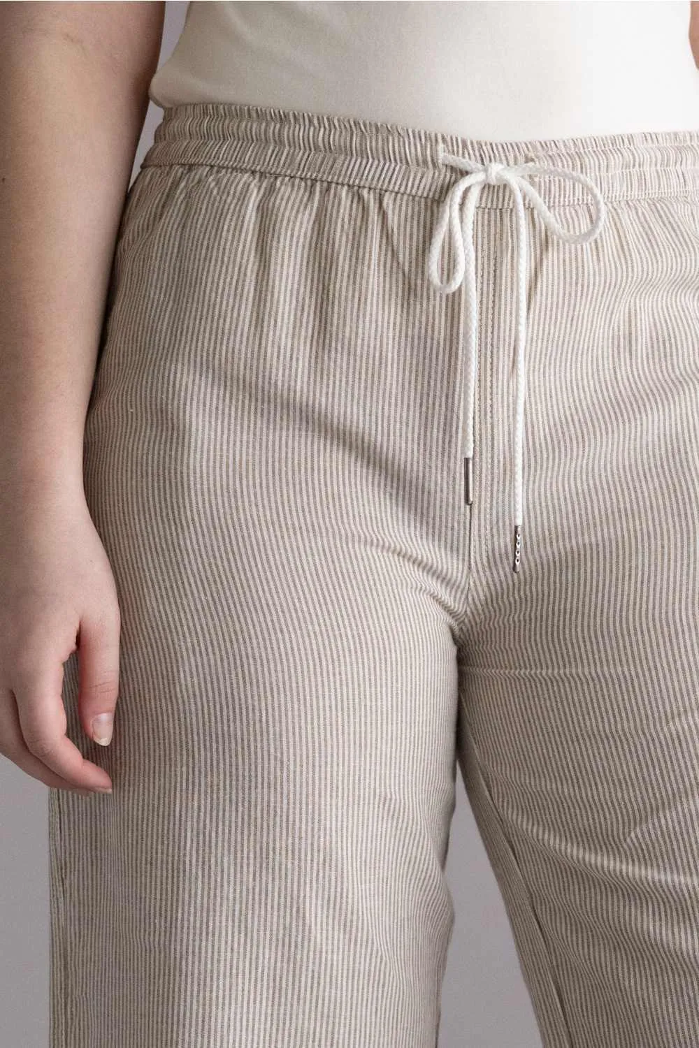 Pinstripe Drawstring Linen Pants for Women in Khaki | 42711-KHAKI sold by Glik’s product image thumbnail 2