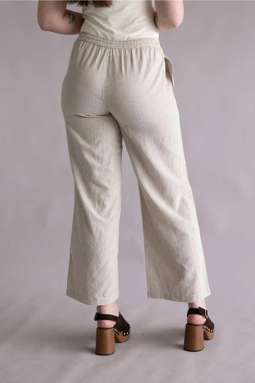Pinstripe Drawstring Linen Pants for Women in Khaki | 42711-KHAKI sold by Glik’s product image thumbnail 3
