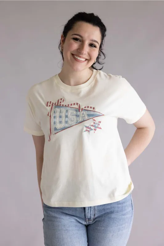 Simply Southern USA Applique T-Shirt for Women in Beige | PP-0126-TEE-USA-APPL-BEIGE made by Simply Southern