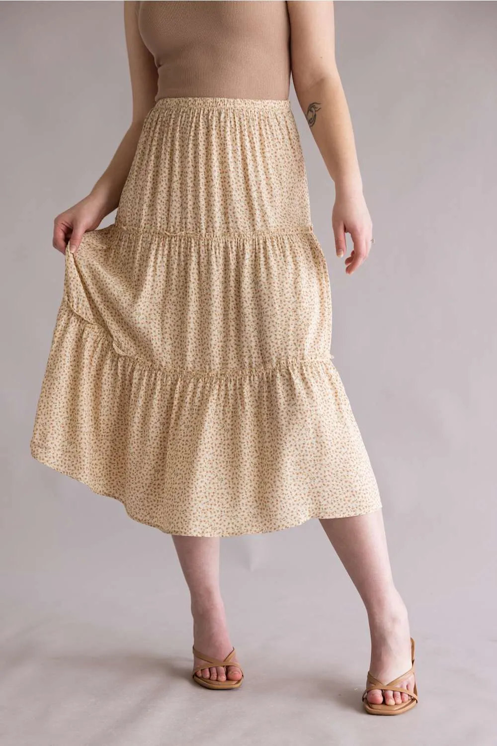 Floral Tiered Midi Skirt for Women in Natural | 71173-NATURAL sold by Glik’s product image thumbnail 4