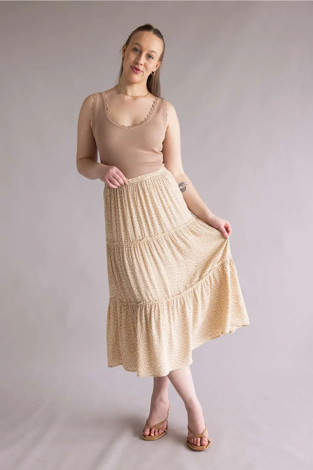 Floral Tiered Midi Skirt for Women in Natural | 71173-NATURAL sold by Glik’s product image thumbnail 2