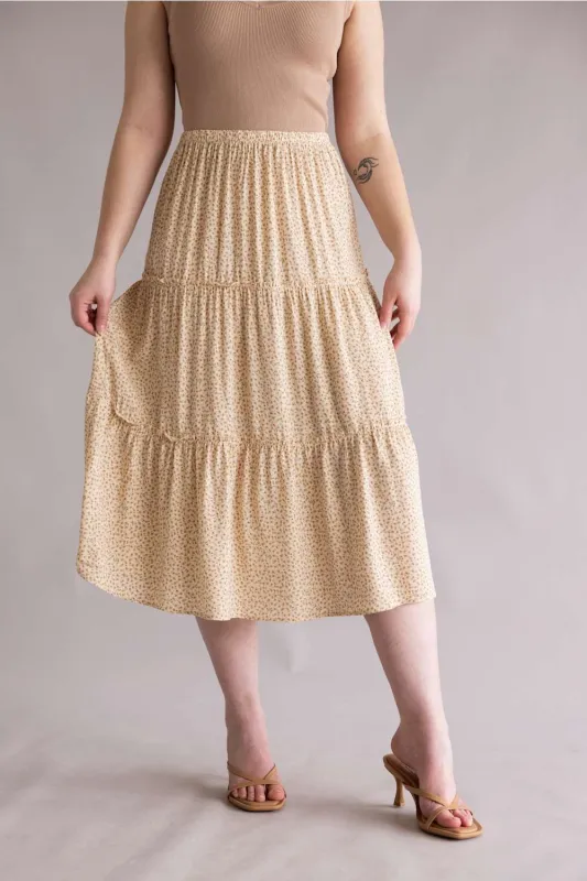 Floral Tiered Midi Skirt for Women in Natural | 71173-NATURAL made by BE COOL