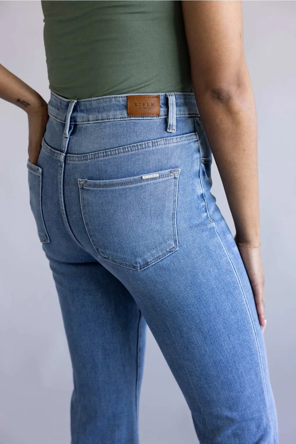 Risen Mid Rise Tummy Control Flare Jeans for Women | PF21652-MD sold by Glik’s product image thumbnail 3