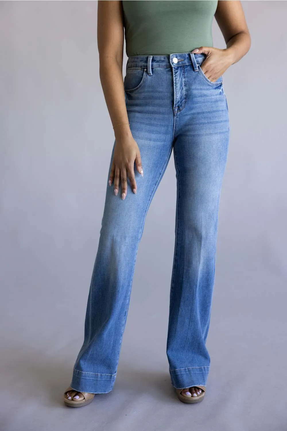 Risen Mid Rise Tummy Control Flare Jeans for Women | PF21652-MD sold by Glik’s product image thumbnail 4