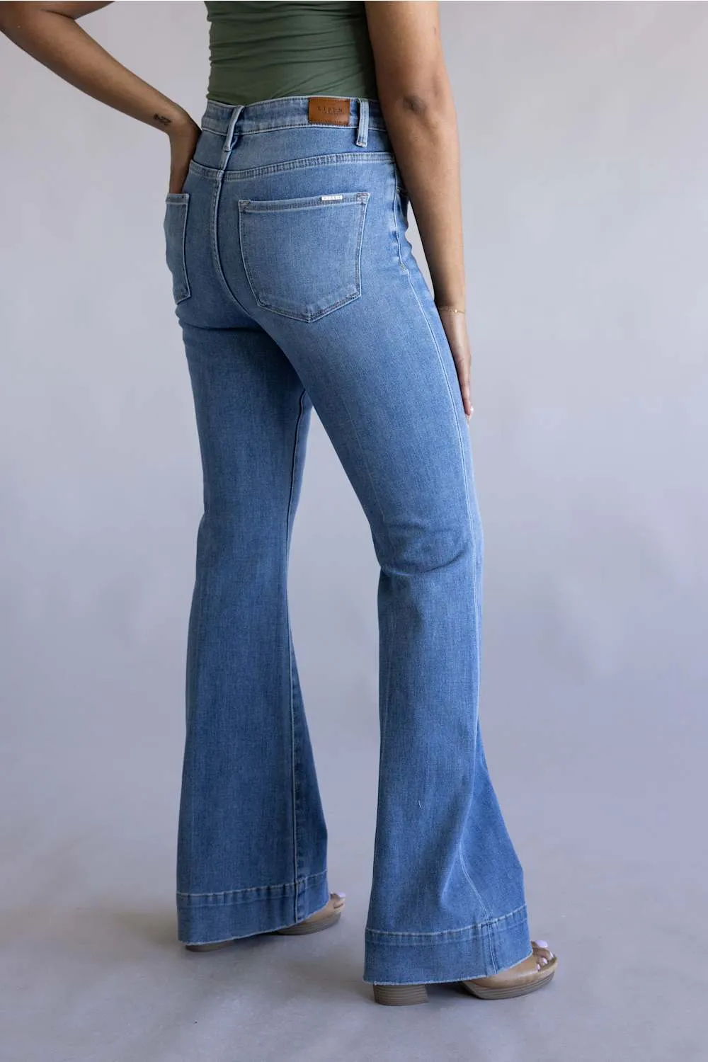 Risen Mid Rise Tummy Control Flare Jeans for Women | PF21652-MD sold by Glik’s product image thumbnail 2