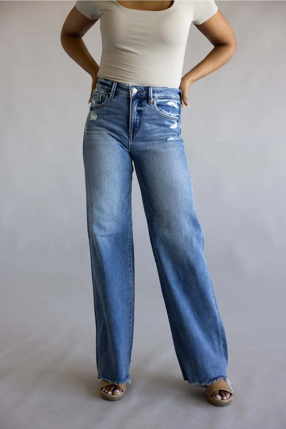 Risen Mid Rise Tummy Control Wide Leg Jeans for Women | RDP5890-MD sold by Glik’s product image thumbnail 2