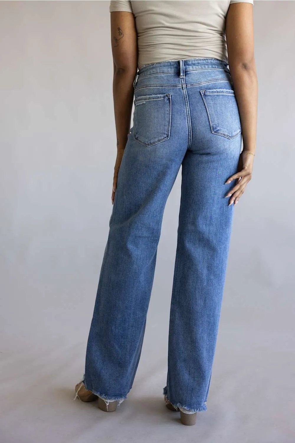 Risen Mid Rise Tummy Control Wide Leg Jeans for Women | RDP5890-MD sold by Glik’s product image thumbnail 3