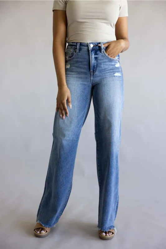 Risen Mid Rise Tummy Control Wide Leg Jeans for Women | RDP5890-MD made by Risen