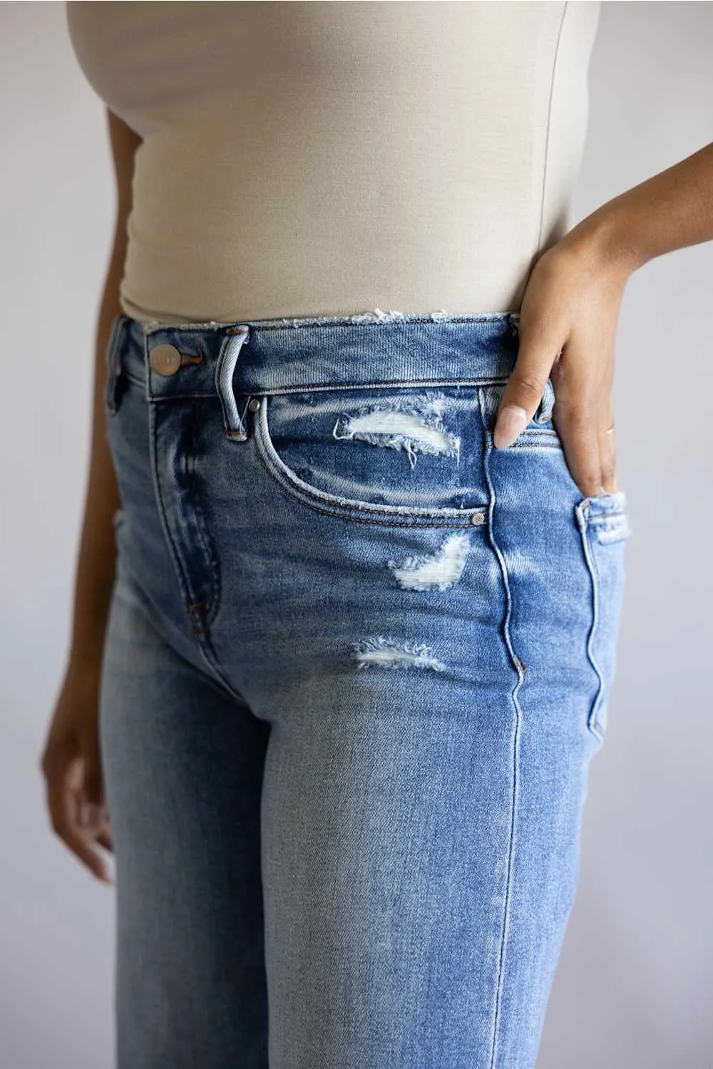 Risen Mid Rise Tummy Control Wide Leg Jeans for Women | RDP5890-MD sold by Glik’s product image thumbnail 4