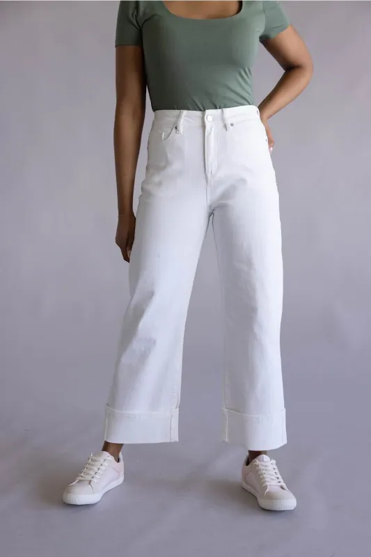 Mica High Rise Crop Wide Jeans for Women in White | MDP-W3025WH made by Mica Denim