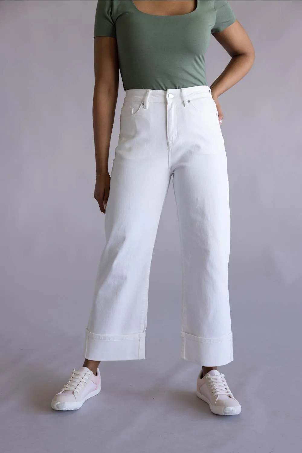 Mica High Rise Crop Wide Jeans for Women in White | MDP-W3025WH sold by Glik’s