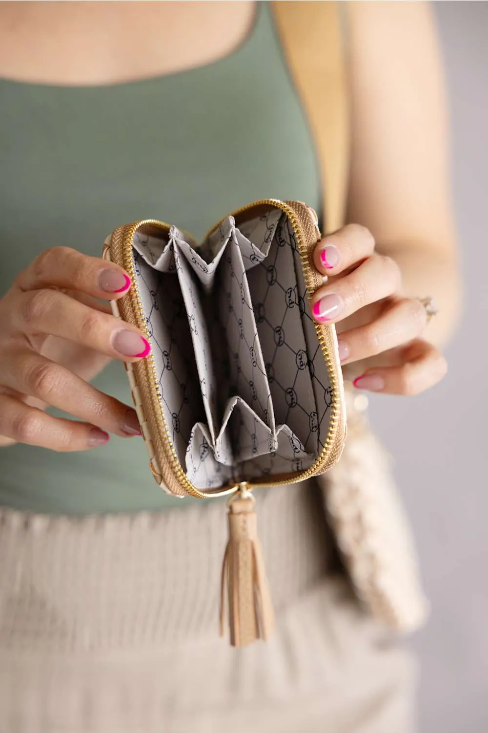 Weave Checkered Zipper Wallet for Women in Tan | WAL-WYN-WOV-TAN sold by Glik’s product image thumbnail 2
