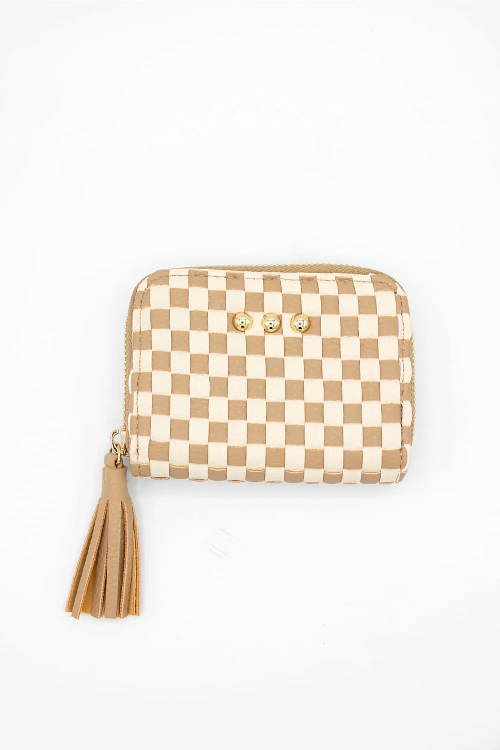 Weave Checkered Zipper Wallet for Women in Tan | WAL-WYN-WOV-TAN sold by Glik’s product image thumbnail 3