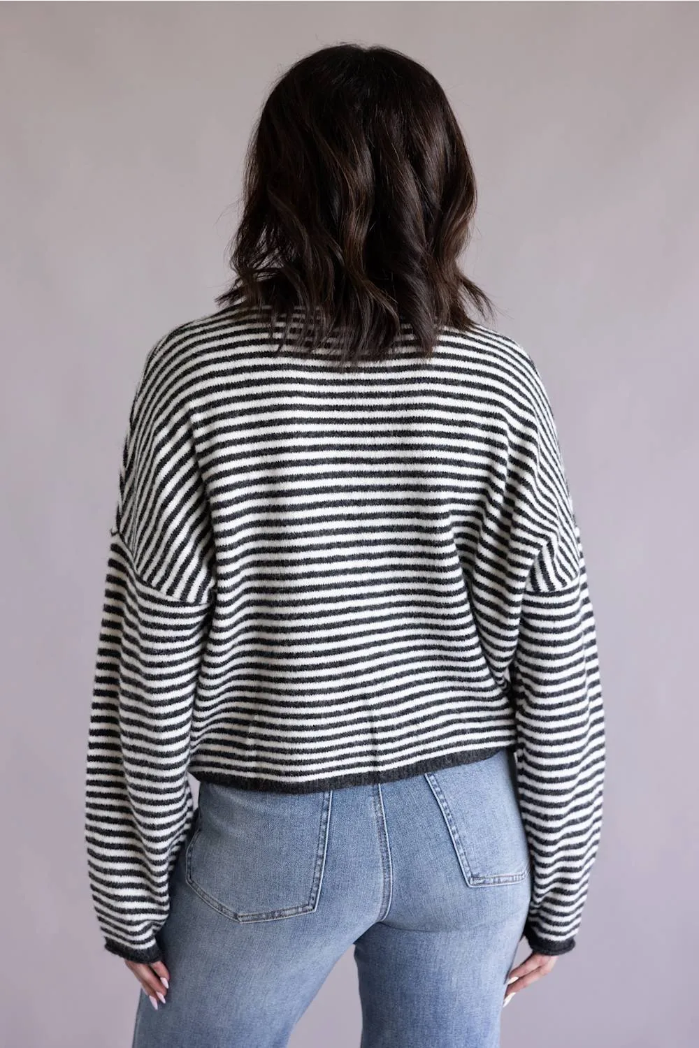 Things Between Striped Piper Cardigan for Women in Charcoal | TBW13418-CHC sold by Glik’s product image thumbnail 3