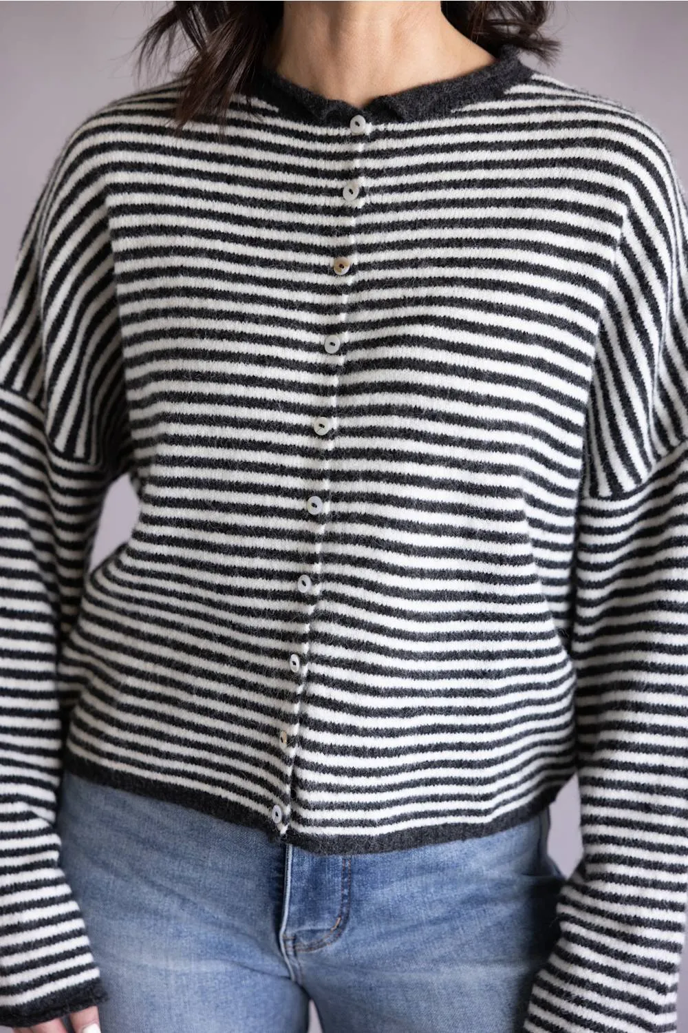 Things Between Striped Piper Cardigan for Women in Charcoal | TBW13418-CHC sold by Glik’s product image thumbnail 2