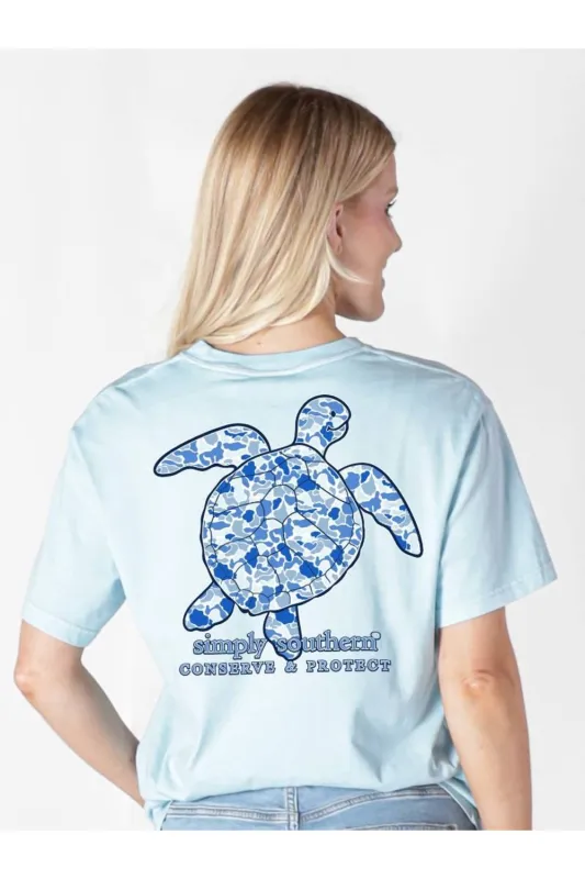 Simply Southern Camo Turtle Tracking T-Shirt for Women in Ice Blue | SS-TRACKT3-BLUCAMO-ICE made by Simply Southern