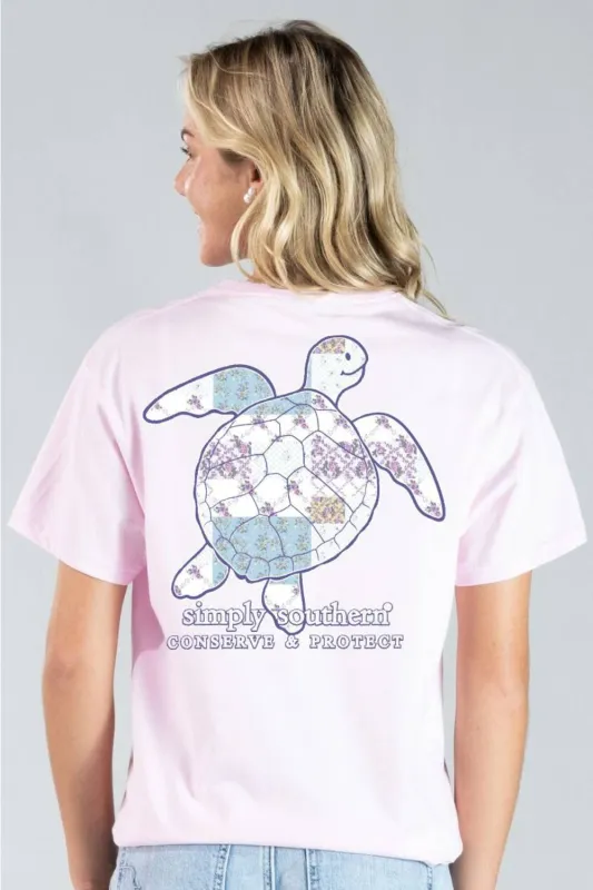Simply Southern Turtle Tracking T-Shirt for Women in Peony | SS-TRACKT5-PATCH-PEONY made by Simply Southern