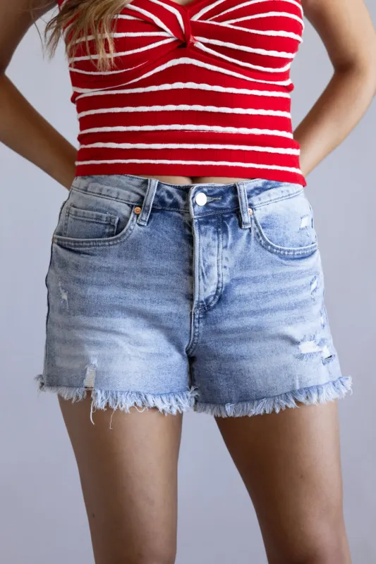 Mica High Rise Fray Hem Denim Shorts for Women | MDP-H3069R made by Mica Denim