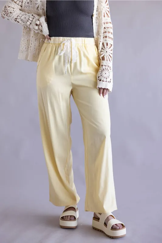 Lace Trim Drawstring Pants for Women in Yellow | NP70979-YELLOW made by Very J