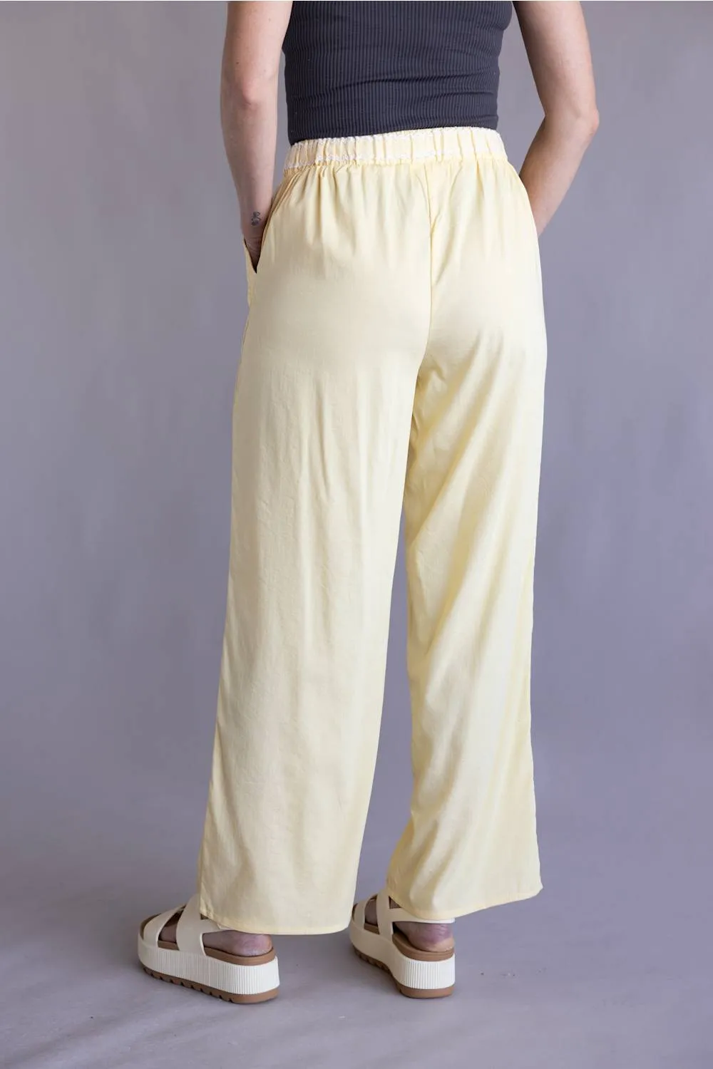 Lace Trim Drawstring Pants for Women in Yellow | NP70979-YELLOW sold by Glik’s product image thumbnail 4