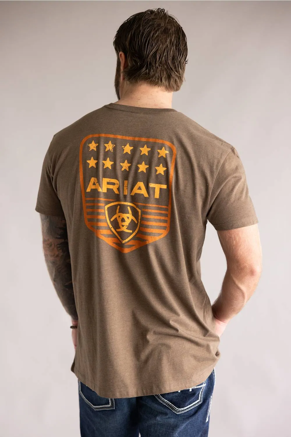 Ariat Stripe Patriotic Badge T-Shirt for Men in Brown Heather | 10073963-BROWN HEATHER sold by Glik’s product image thumbnail 3