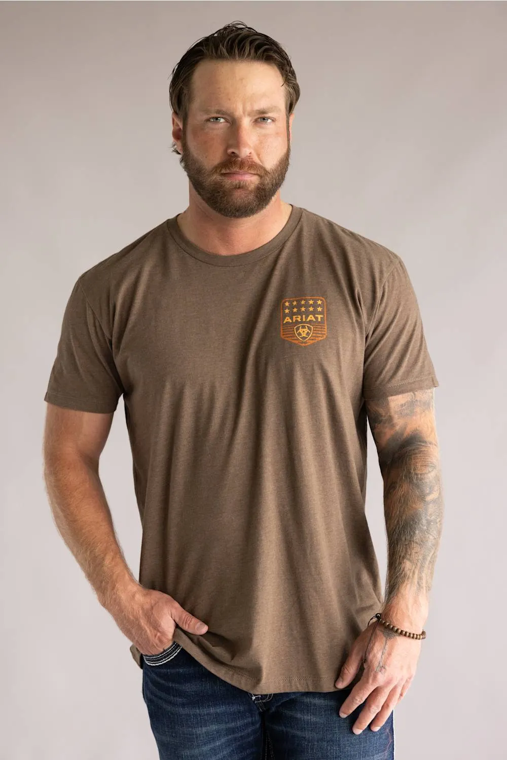 Ariat Stripe Patriotic Badge T-Shirt for Men in Brown Heather | 10073963-BROWN HEATHER sold by Glik’s product image thumbnail 2