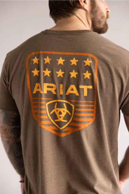Ariat Stripe Patriotic Badge T-Shirt for Men in Brown Heather | 10073963-BROWN HEATHER made by Ariat
