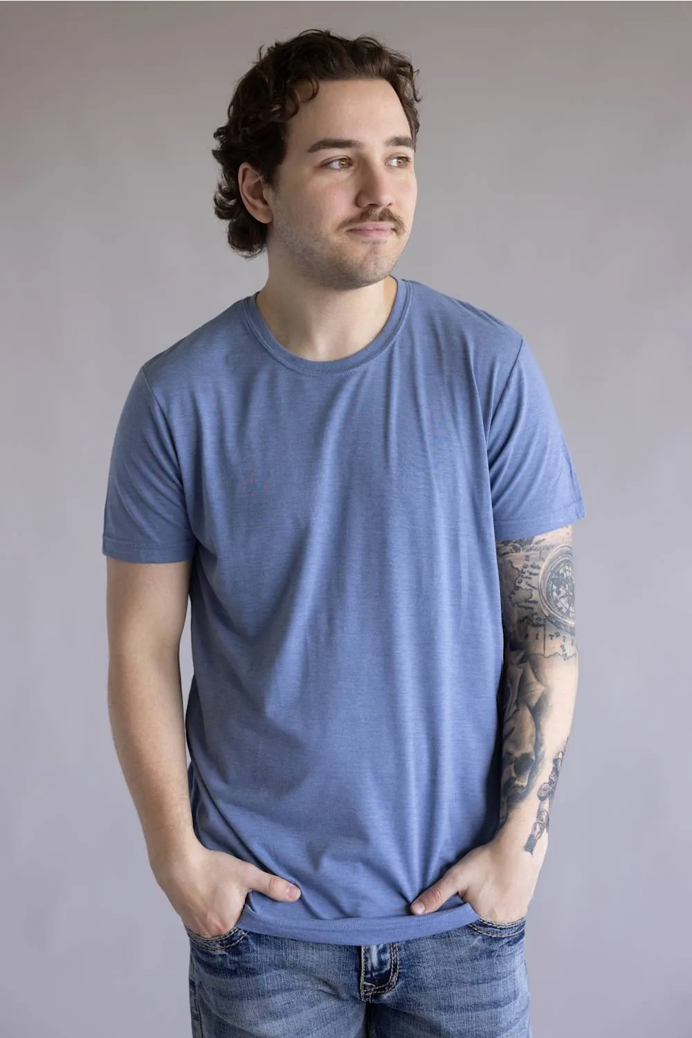 Basic Crewneck T-Shirt for Men in Dusty Blue | 3750-DUSTBLUE sold by Glik’s