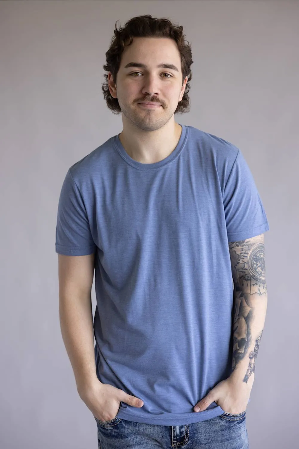 Basic Crewneck T-Shirt for Men in Dusty Blue | 3750-DUSTBLUE sold by Glik’s product image thumbnail 3