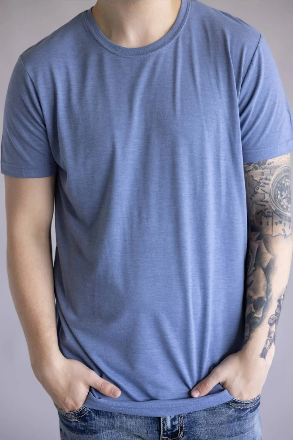 Basic Crewneck T-Shirt for Men in Dusty Blue | 3750-DUSTBLUE sold by Glik’s product image thumbnail 2