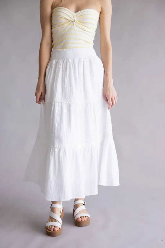 Smocked Waist Tiered Midi Skirt for Women in Off White | VS6222-OFFWHITE made by Final Touch