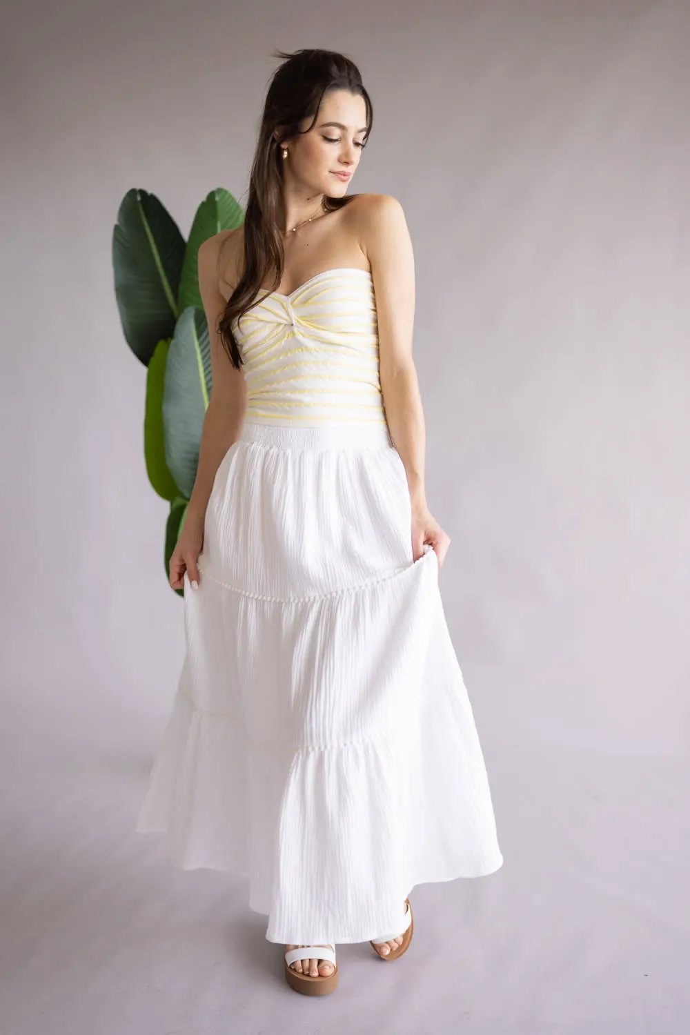 Smocked Waist Tiered Midi Skirt for Women in Off White | VS6222-OFFWHITE sold by Glik’s product image thumbnail 2